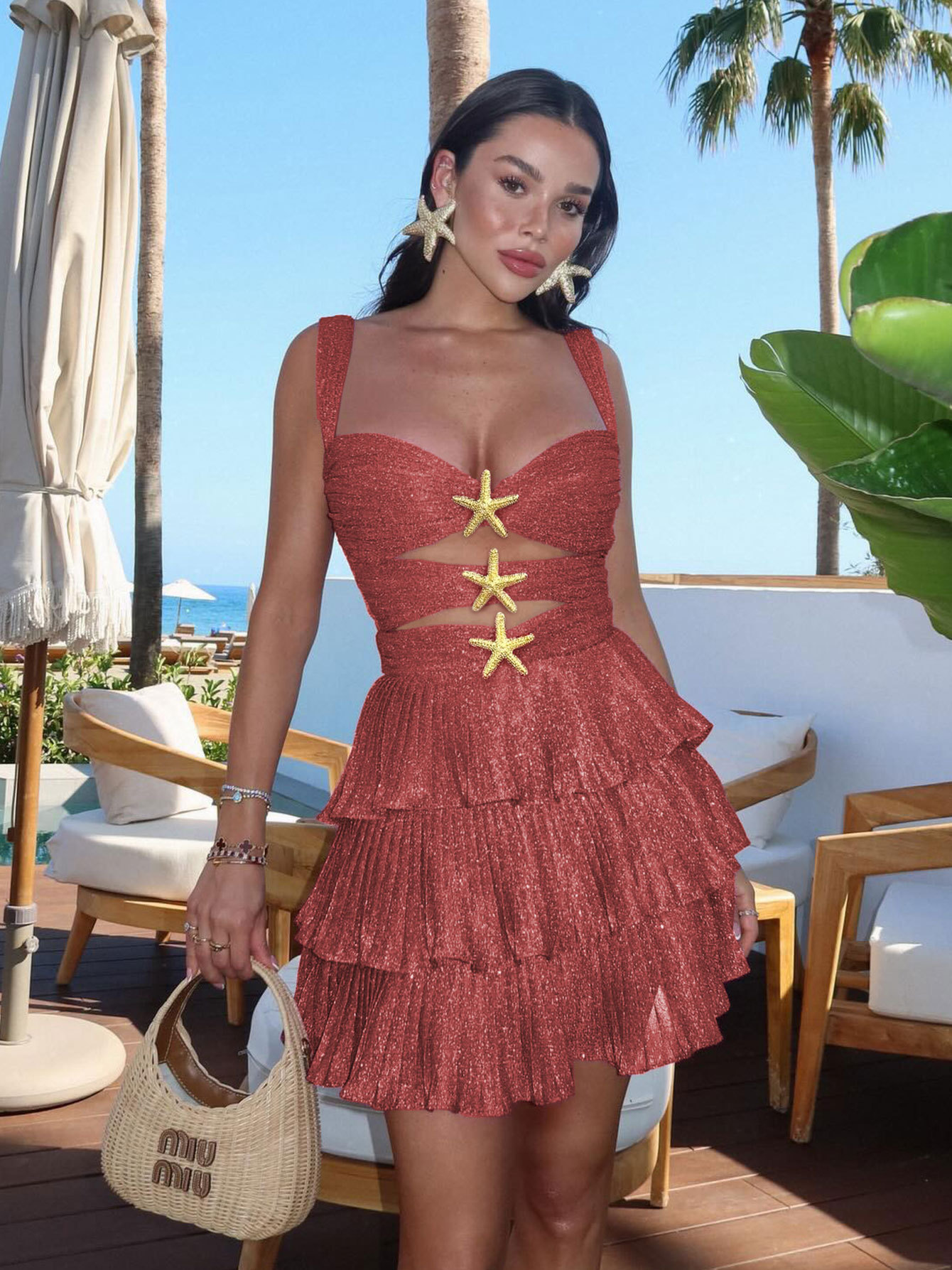 266g Weight Above Knee Dress Length Type Sleeveless Sleeve Length Wholesale Women's Streetwear Backless Solid Color Holiday Daily U Neck Sleeveless Sheath Dress
