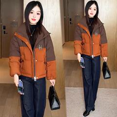 Fashionable color-blocking down cotton jacket for women 2024 winter new small loose and fashionable foreign trade warm cotton jacket