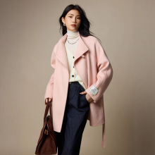 设计感双面呢羊毛大衣女秋冬毛呢外套2025新款女装中长款系带呢子