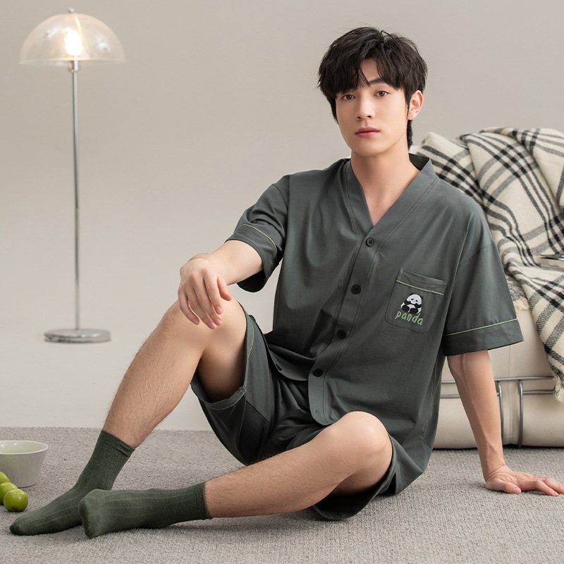 Pijama de los hombres de algodón de verano de manga corta de los hombres traje de la juventud Elegante ropa casera verano 2024 Nuevo