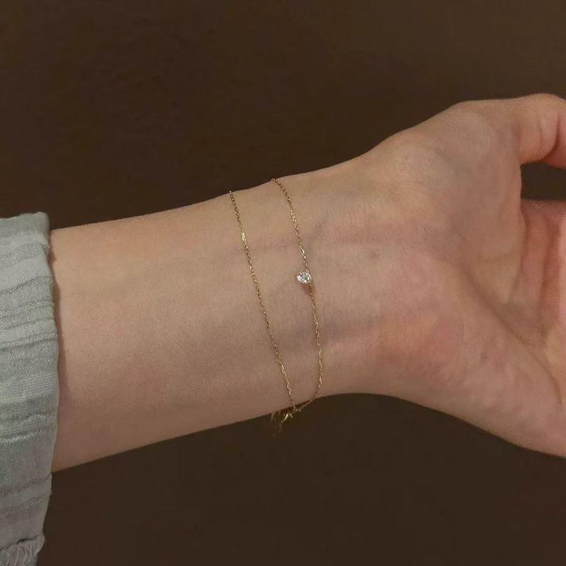 Delicate Everyday Style Exquisite Sparkling Diamond Double-Layer Chain Ultra-Thin Bracelet Jewelry