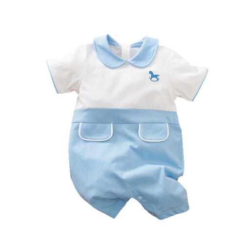 Short-sleeve newborn baby clothes summer 0-1 year old infant onesie ultra cute baby short crawl suit summer cotton hooded top
