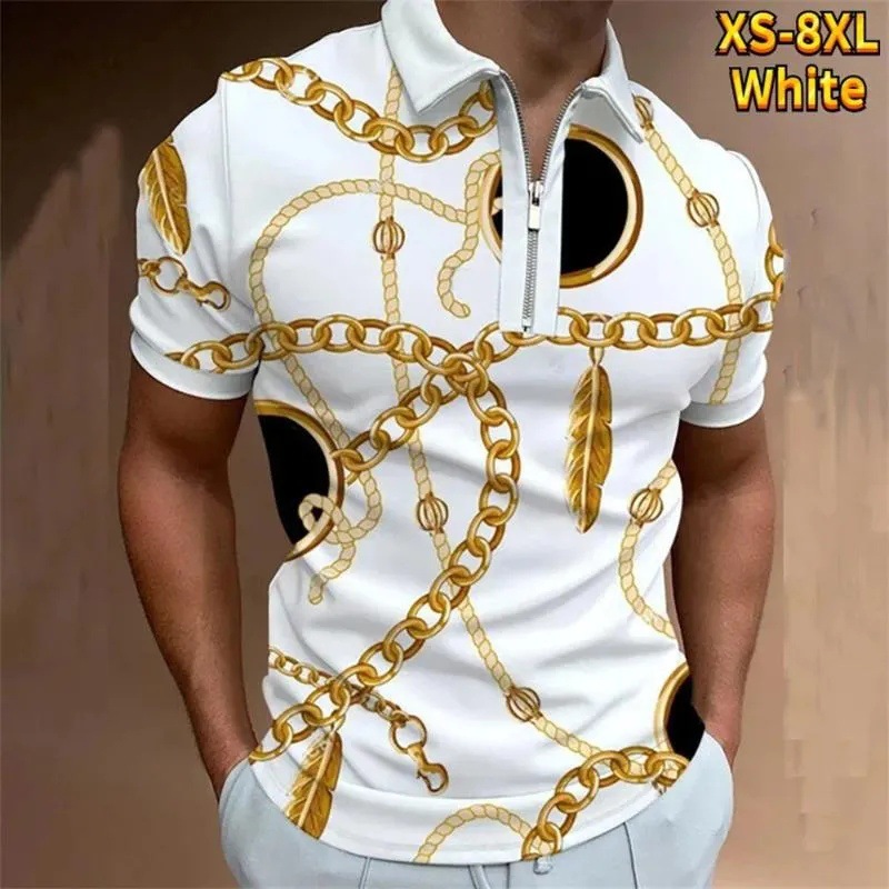 2024 venta caliente personalidad moda impresión 3D hombres verano calle suelta solapa manga corta cremallera camisa POLO