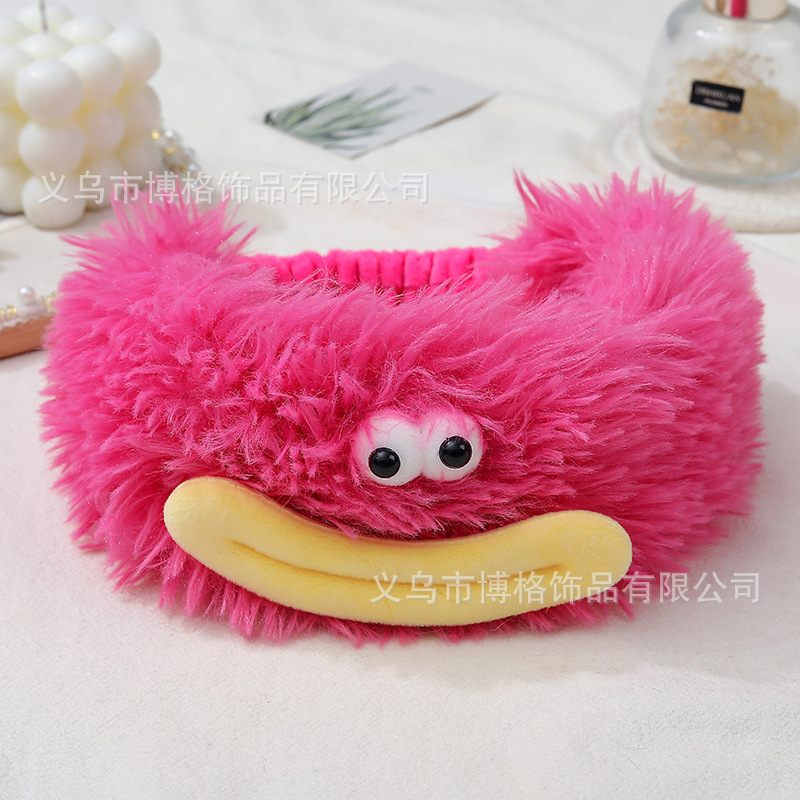 Divertido boca de salchicha banda de pelo largo chica Linda Otoño e Invierno felpa lavado de cara maquillaje fiesta banda de pelo