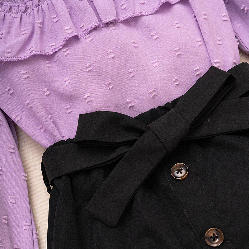 Mädchen Zweiteiler Set Mit Spitzen-langarmshirt Und Rock_voghion.com