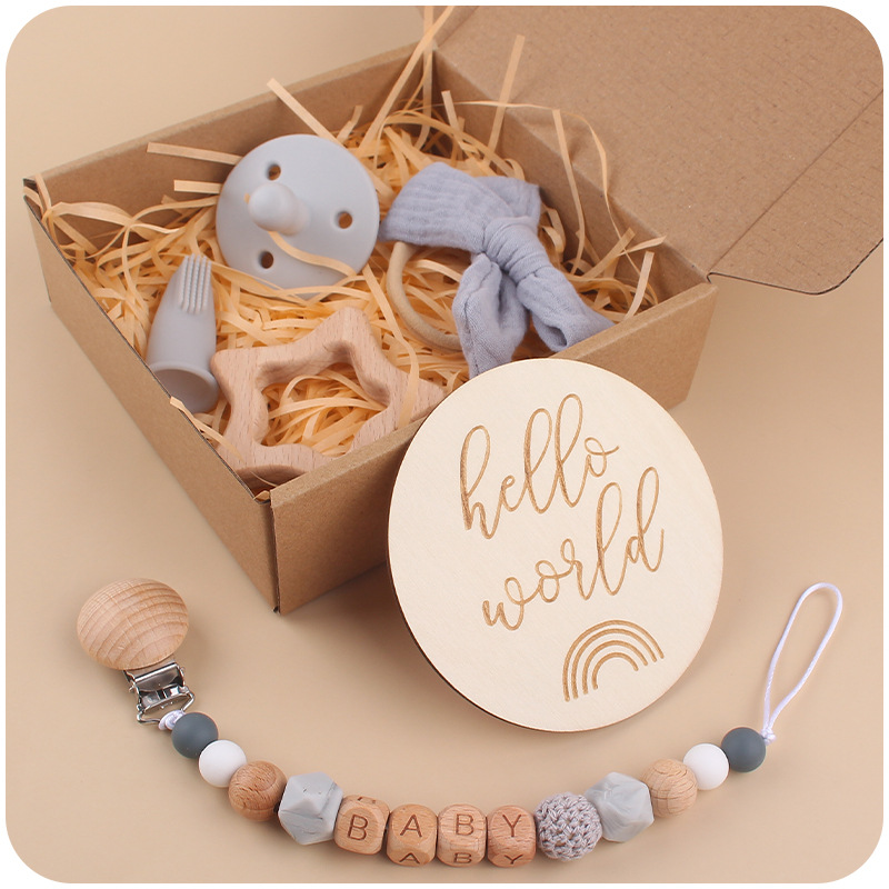 Nuevo bebé estrella de dibujos animados Beech teether bebé arco pelo banda chupete Cadena de seis piezas traje