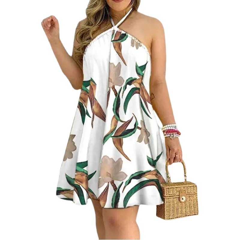 2022 estación independiente deseo Amazon caliente verano llano hombro cuello lazo vestido suelto vestido femenino image 1