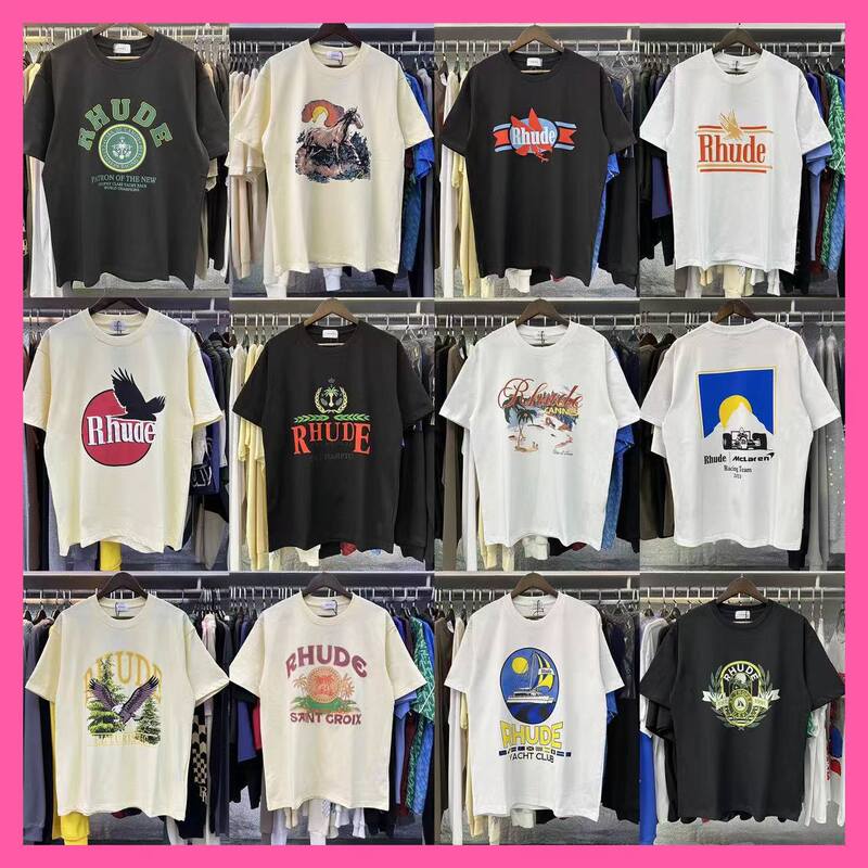 American Street Fashion Brand RH Retro Classic Car Racing Printed Round Neck Loose Short Sleeve Men's and Women's Couples T-Shirt Pure Cotton