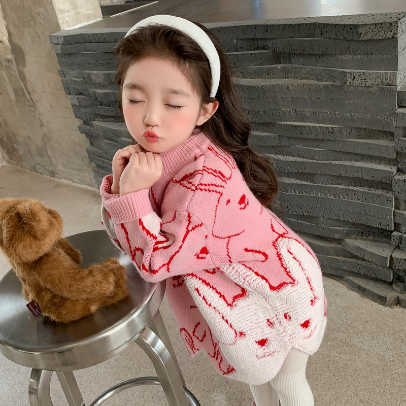 Suéter de punto para niñas con diseño de conejito, abrigado – moda otoño-invierno 2024.