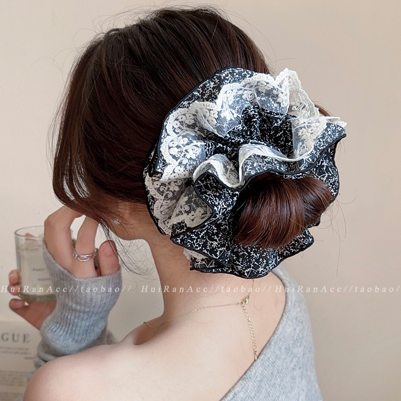 女性用フレンチレトロ大腸ヘアゴム、高級サテン韓国風万能ヘアロープ、森風ヘアロープ、ヘアアクセサリー、Lサイズヘッドギア|undefined