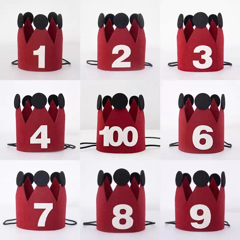Burgundy Crown Hat Number Birthday Hat Photo Prop Atmosphere Decoration Children's Party Felt 100-Day Hat