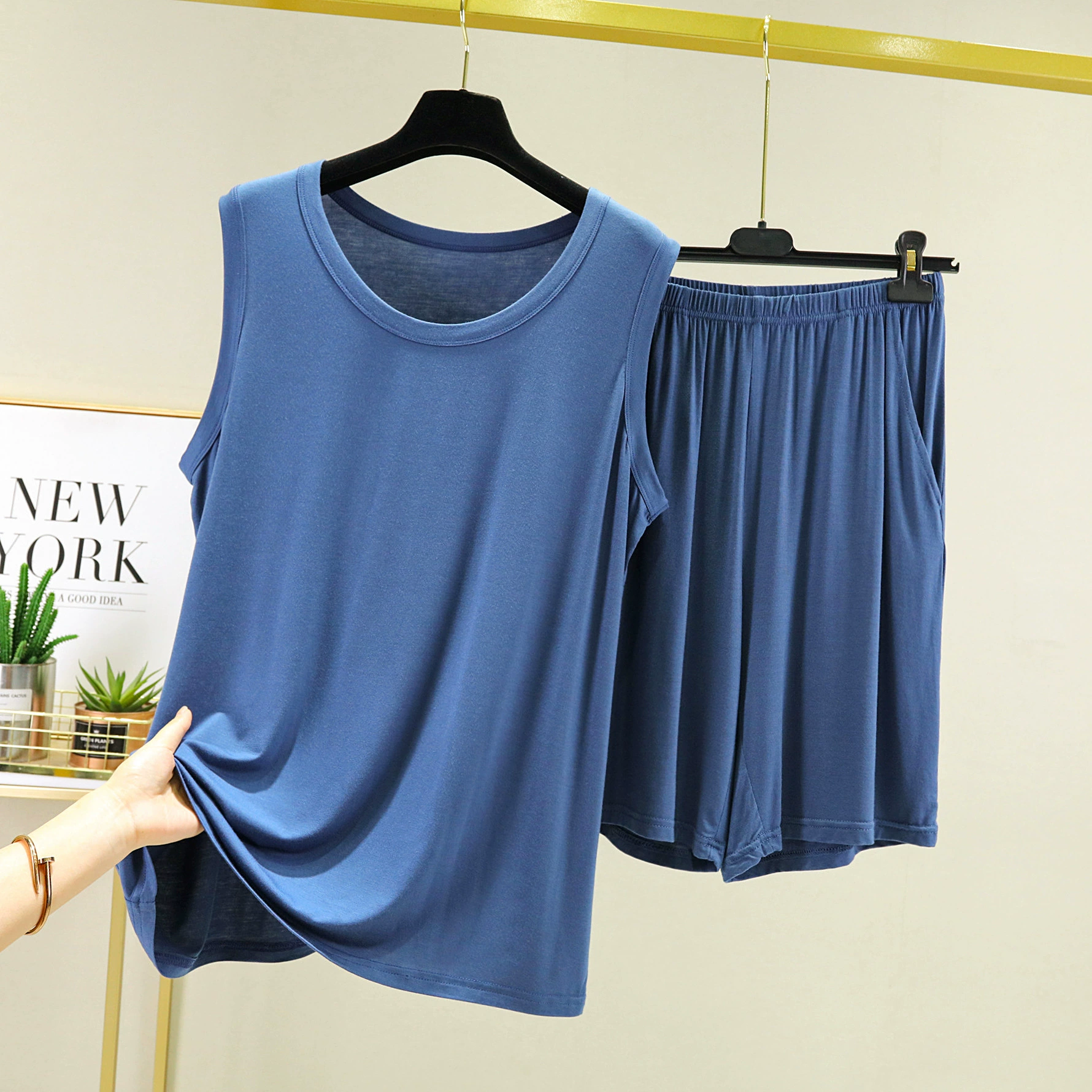 Summer vest sleevless, thin set, pijama, sewn from modal, plus size