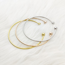 厂家直供欧美简约百搭光面手镯女镀银蒜头手环c形双珠可调节大小