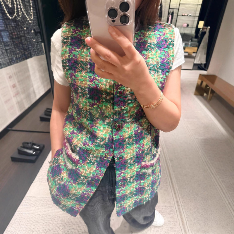 Tweed Style Woven Woolen Jacket Men's Trendy Brand Loose Jacket Spring & Fall High-End Plaid Vest 91048