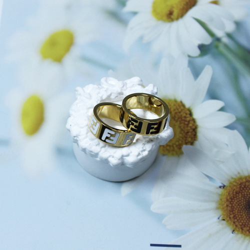 F-letter black and white drip gel couple rings, stainless steel simple enamel unisex finger rings bracelets