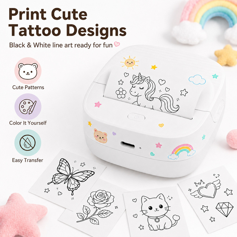 Portable Thermal Printer Children's Tattoo Sticker Machine Bluetooth Mini Printer Creative DIY Toy