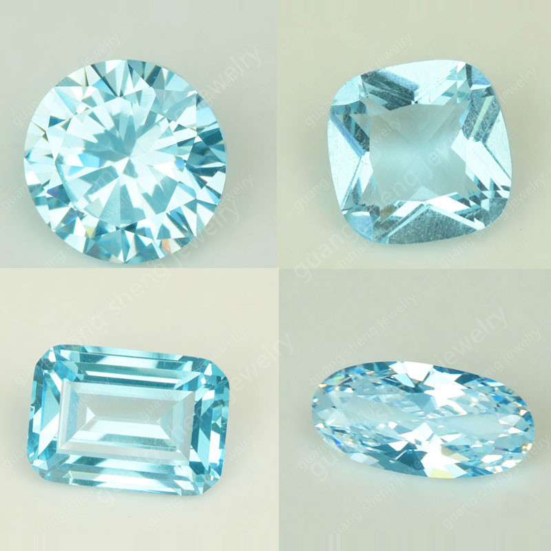 37 Pieces of Wax-Inlaid Light Sea Blue Zirconia Loose Stones with Pointed Base and Faceted Irregular Diamonds, Imitation Sky Blue Cubic Zirconia Cz Stone