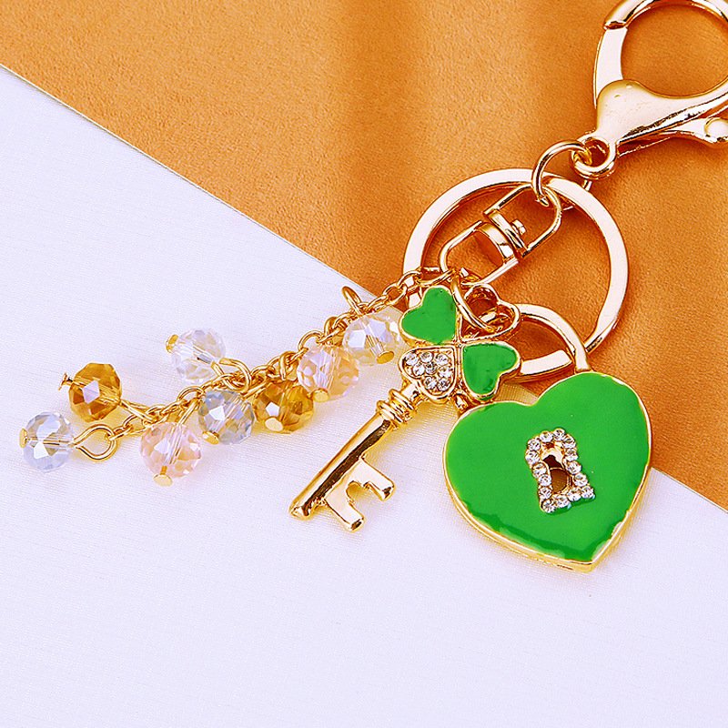 Trébol amor cerradura del coche llavero femenino creativo diamante incrustado concéntrico cerradura bolsa colgante metal llavero anillo regalo