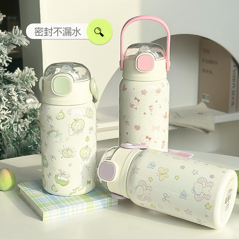 316 Stainless Steel Bounce Thermos Cup Girls High-value New Style Water Cup Large Capacity Cute Student Straw Cup
