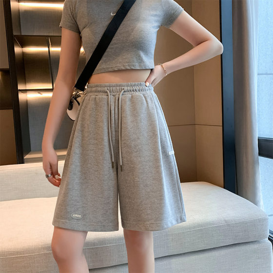 Black Sports Shorts Women's Summer Day Loose Casual Thin Small Five-point High Waist Straight Wide-leg Medium Pants