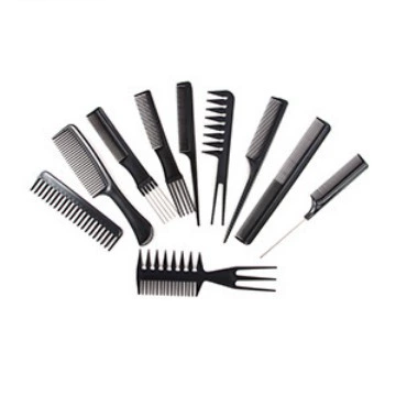 10‑piece comb set, PP plastic salon combs, anti‑static, 20 cm, black