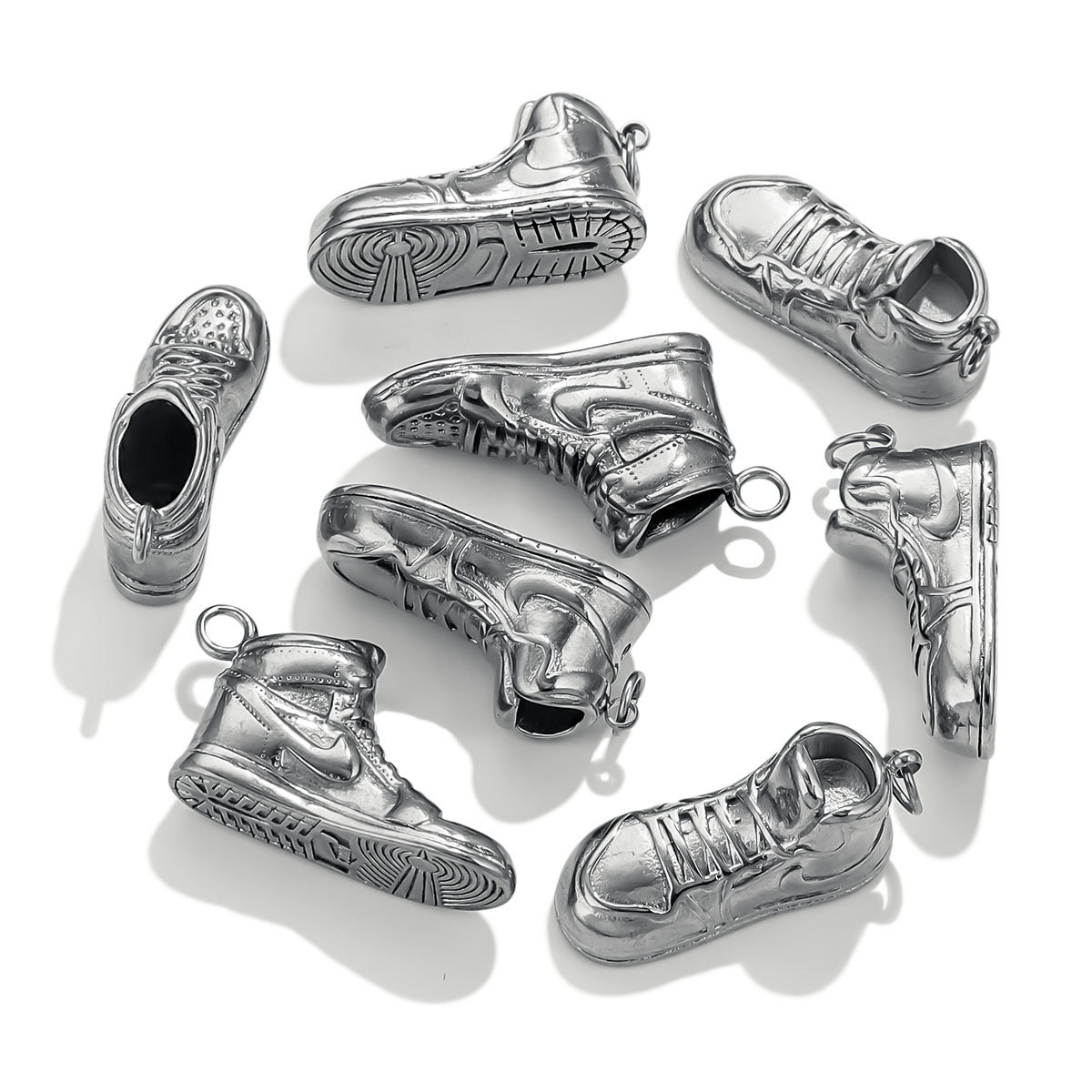 Zapatos de acero inoxidable 3D colgantes de gancho colgantes de acero DIY marca de moda collares bolsos colgantes accesorios de joyería