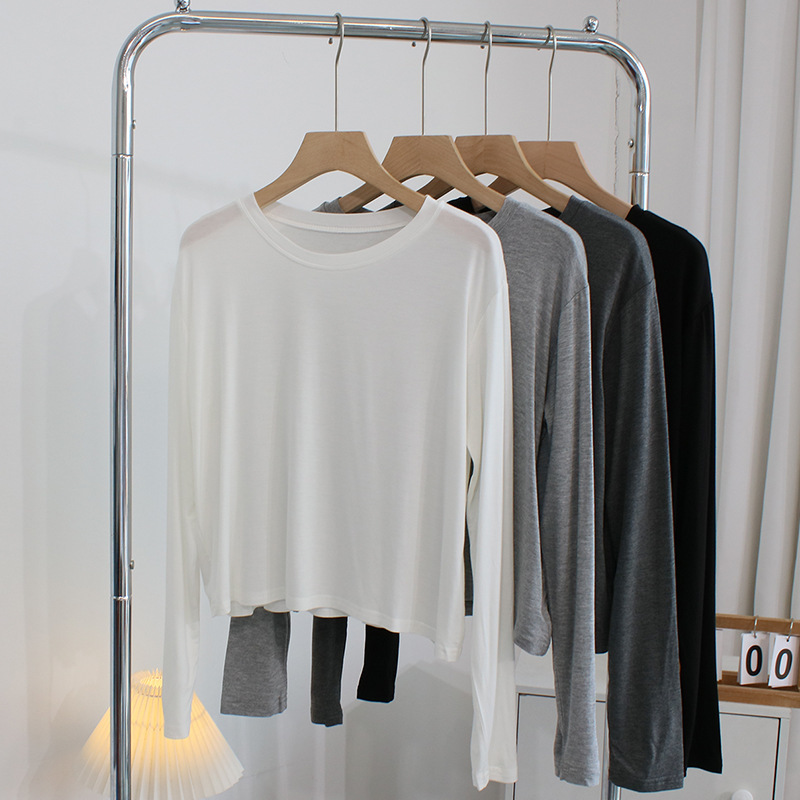 Factory big goods Spring and Autumn new round neck modal T-shirt women's thin loose slimming solid color casual bottoming shirt Factory big goods Spring and Autumn new round neck modal T-shirt women's thin loose slimming solid color casual bottoming shirt