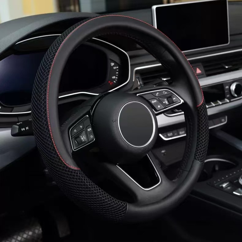 Car Steering Wheel Cover for All Seasons, Seam-Free Leather Ice Silk Men's and Women's Sports Universal Handlebar Cover