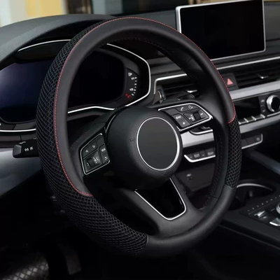 Car Steering Wheel Cover for All Seasons, Seam-Free Leather Ice Silk Men's and Women's Sports Universal Handlebar Cover (Steering wheel cover) - black-38cm