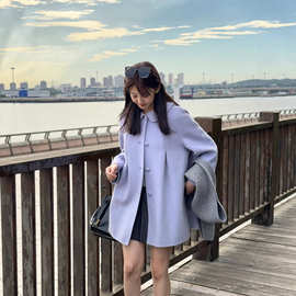 【紫雾轻笼】秋冬新款韩系赫本风浅紫色中长款羊毛大衣女ZX17