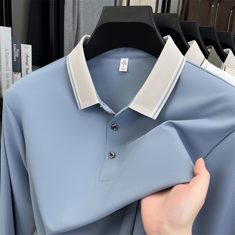 锦氨无痕长袖T恤男秋季新款高品质翻领亲肤舒适中年商务潮polo衫