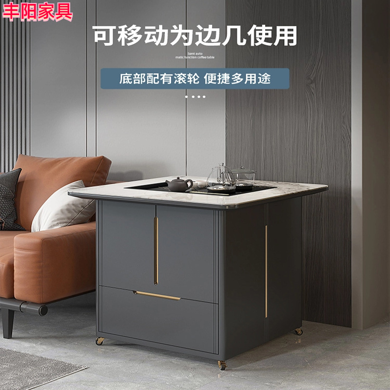 Coche de té con elevación automática de placa de roca, mesa de café multifuncional, mesa de comedor, mesa de té, balcón, mesa de té para apartamentos pequeños, mesa de té para el hogar