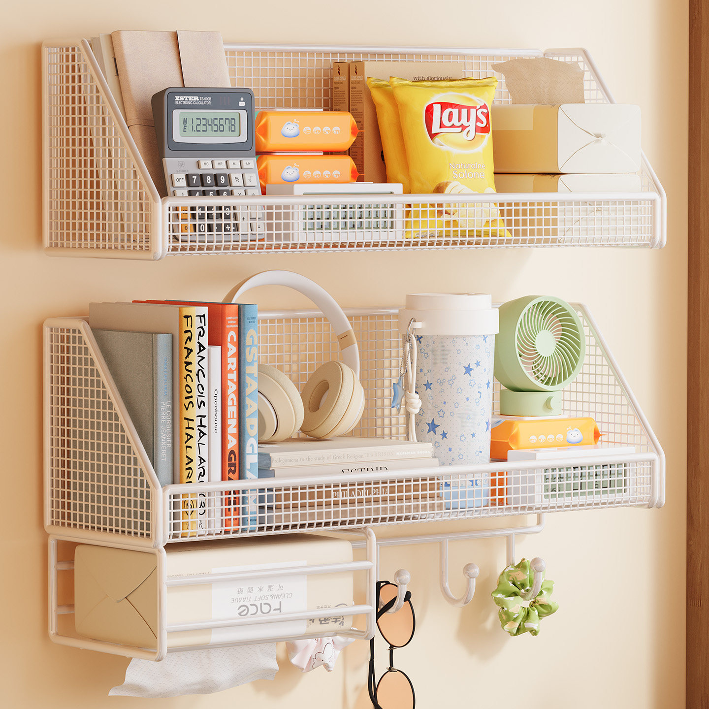 Wall-Mounted Storage Rack, No-Drill, for Student Dormitory Bedside, Dormitory Essential, Wall Hanging Basket, Bedroom Storage Shelf