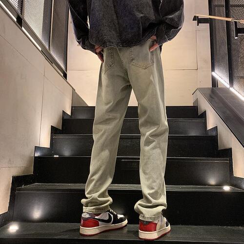 Washed Vintage Yellow Clay Color Slim Fit Men's Spring and Autumn Straight Leg Mini Foot Slimming Narrow Version American Street Pants