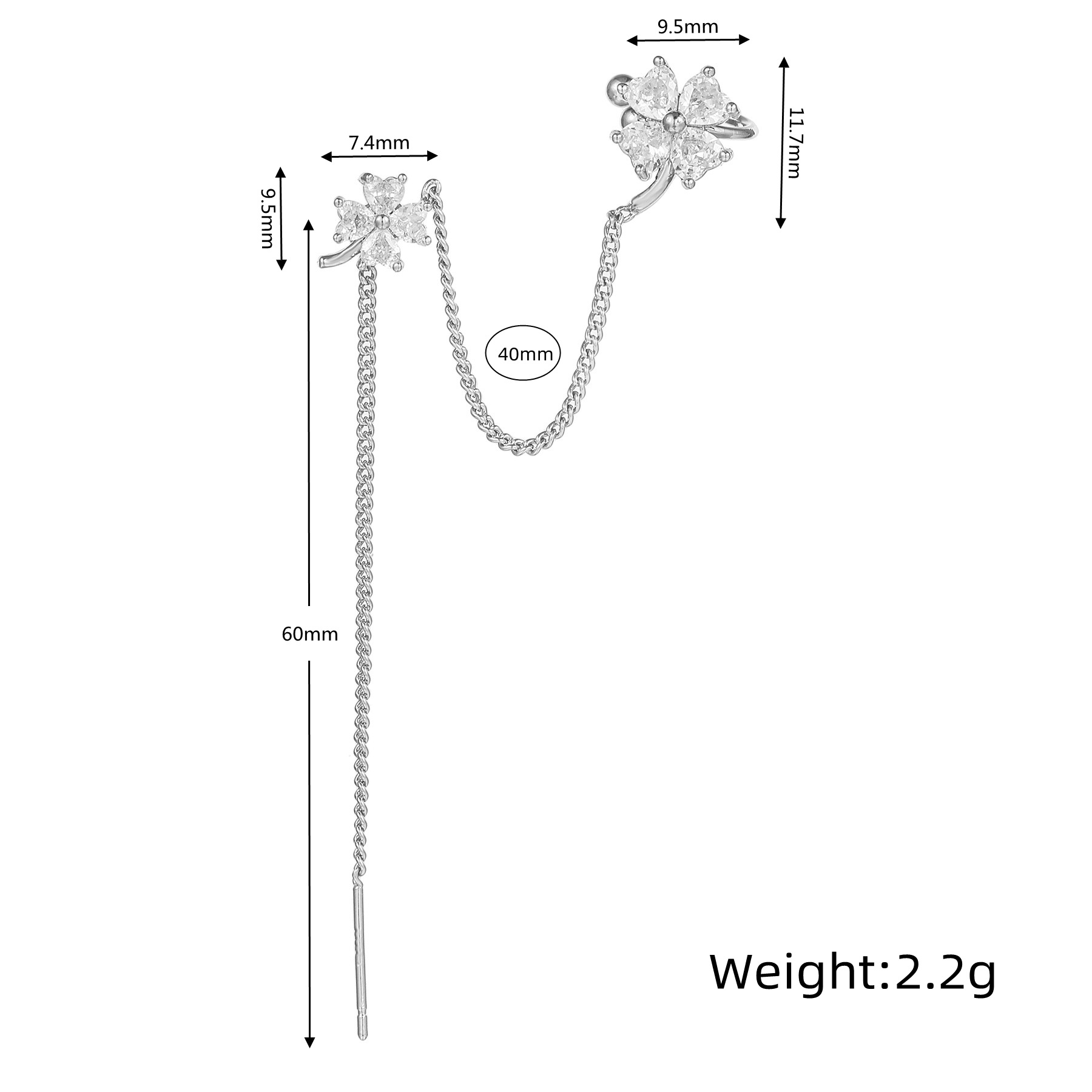 Fashion Flower Copper Earrings Tassel Gem Copper Earrings