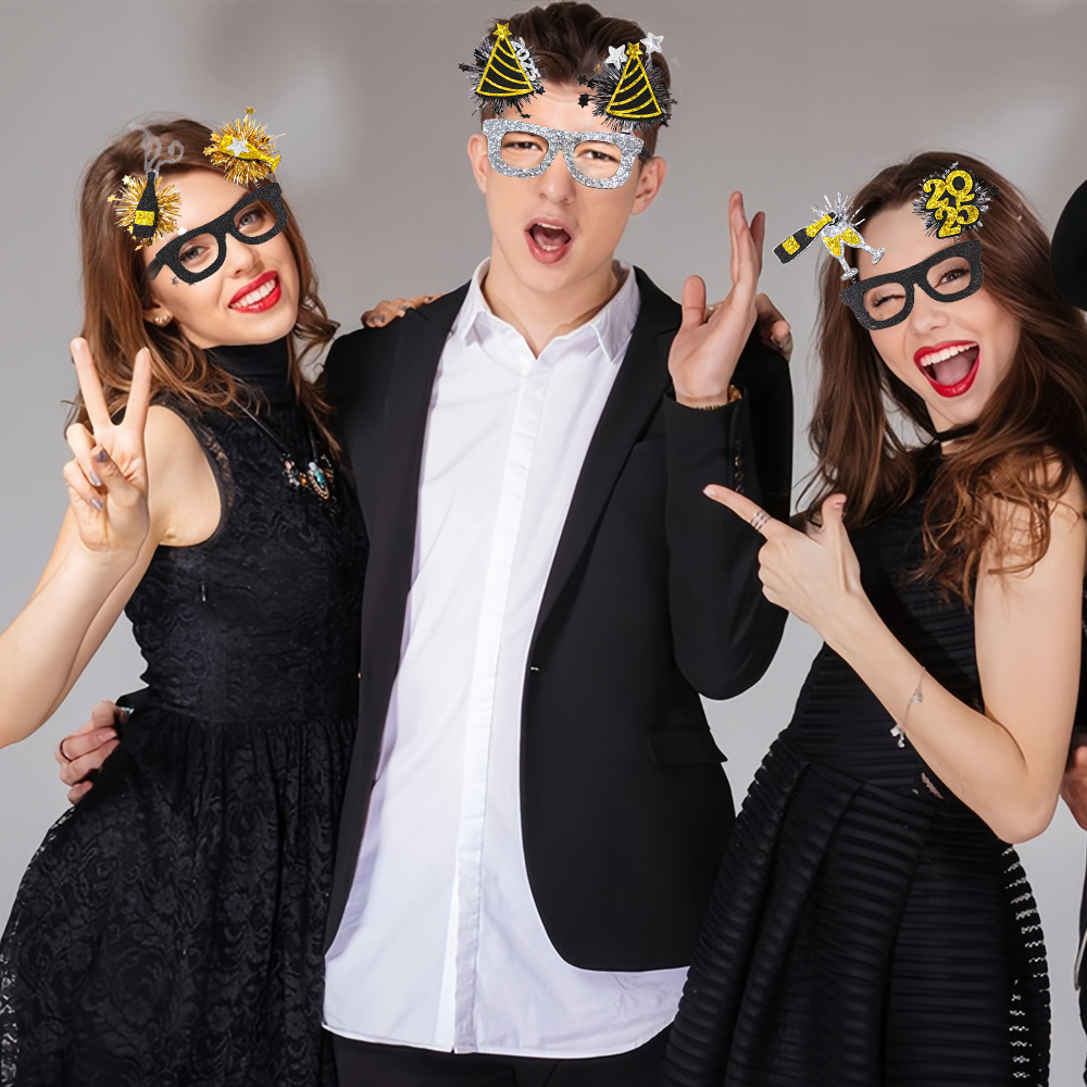 New Year Party Glasses Photo Props Creative Black Gold Decor_voghion.com
