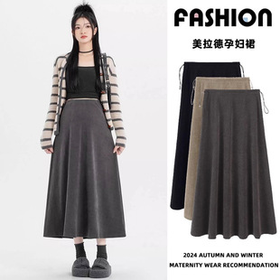 Maillard Maternity Skirt Autumn and Winter Maternity A-Line Skirt Without Support Belly Long Skirt Small Winter Maternity Wear Winter Wear