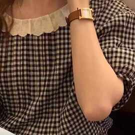 韩国东大门2025夏季新款女装甜美蕾丝边娃娃拼接格子泡泡短袖衬衫