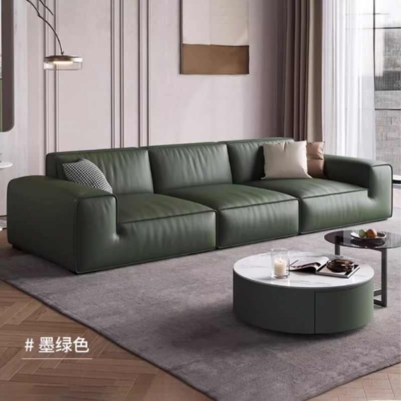 Sofá de piel de cabeza de vaca negra grande con bloque de tofu simple moderno, sala de estar, apartamento pequeño, resistente a los arañazos, cómodo, sofá de piel de vaca real image 3