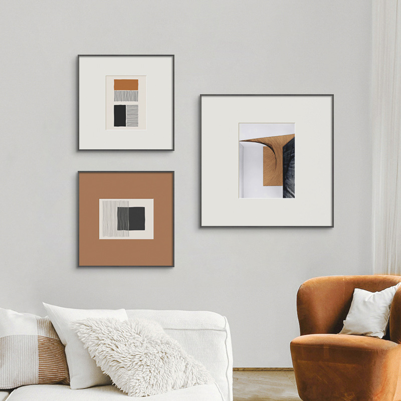 現代簡約抽象線條客廳裝飾畫北歐藝術餐廳臥室橙色壁畫晶瓷掛畫