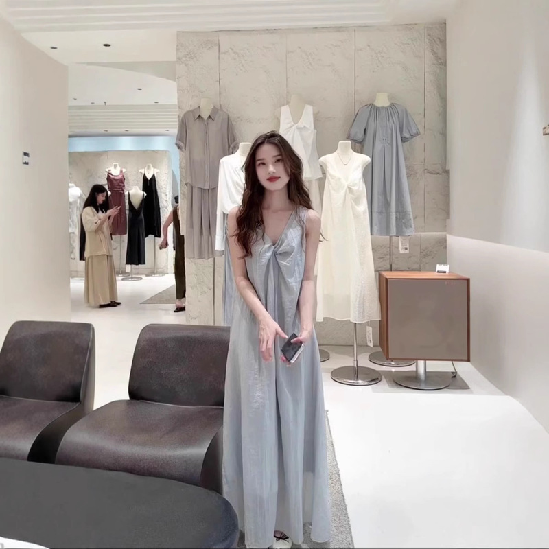 [Original Fabric] Twist Suspender Dress for Women in Summer, Unique and Chic Design, Loose Long Skirt Ins