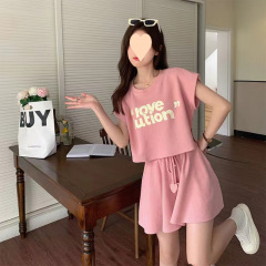 可盐可甜运动套装女夏季2025新款韩版宽松短袖短裤时尚跑步两件套