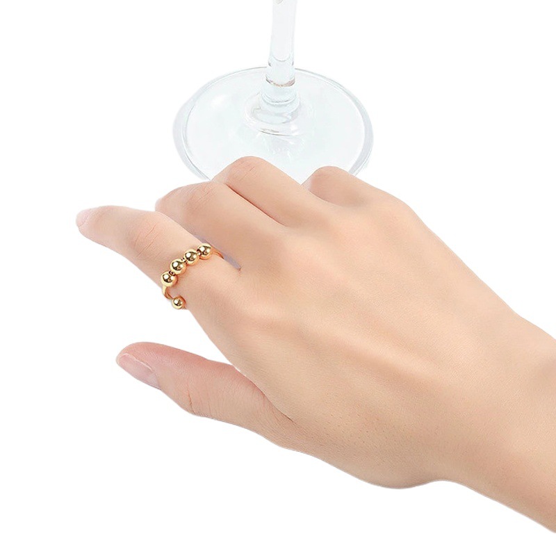 Xinghe Cross-border New Stainless Steel Double-layer Rotatable Round Bead Ring Women's Adjustable Anxiety Decompression Ring