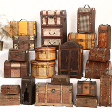 歐式復古手提箱紅酒箱木箱子擺件收納盒整理儲物盒 裝飾攝影道具