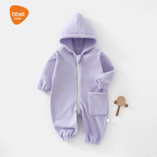 巴比象婴幼儿外穿连帽外出服宝宝复合加绒外穿连体衣爬服防风哈衣