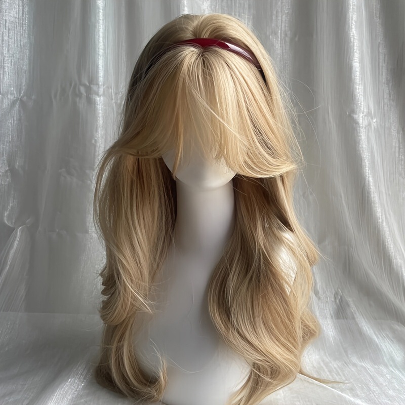 Shun Xi cross-border hot gold neat bangs big wave long curls daily fluffy full head wig factory wholesale