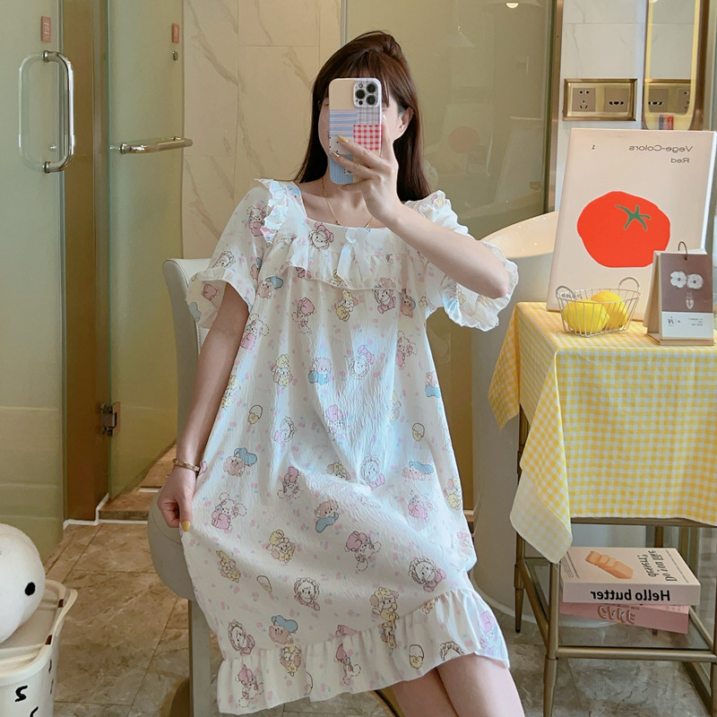 Nube de verano algodón pijama de mangas cortas mujeres 2025 nuevo delgado verano pijama de mujer princesa lindo vestido de casa
