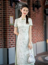 小立领旗袍小清新立体花朵长款日常国风夏季改良旗袍裙