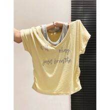 大码设计感假两件v领正肩短袖t恤女夏季新款胖mm宽松显瘦遮肉上衣
