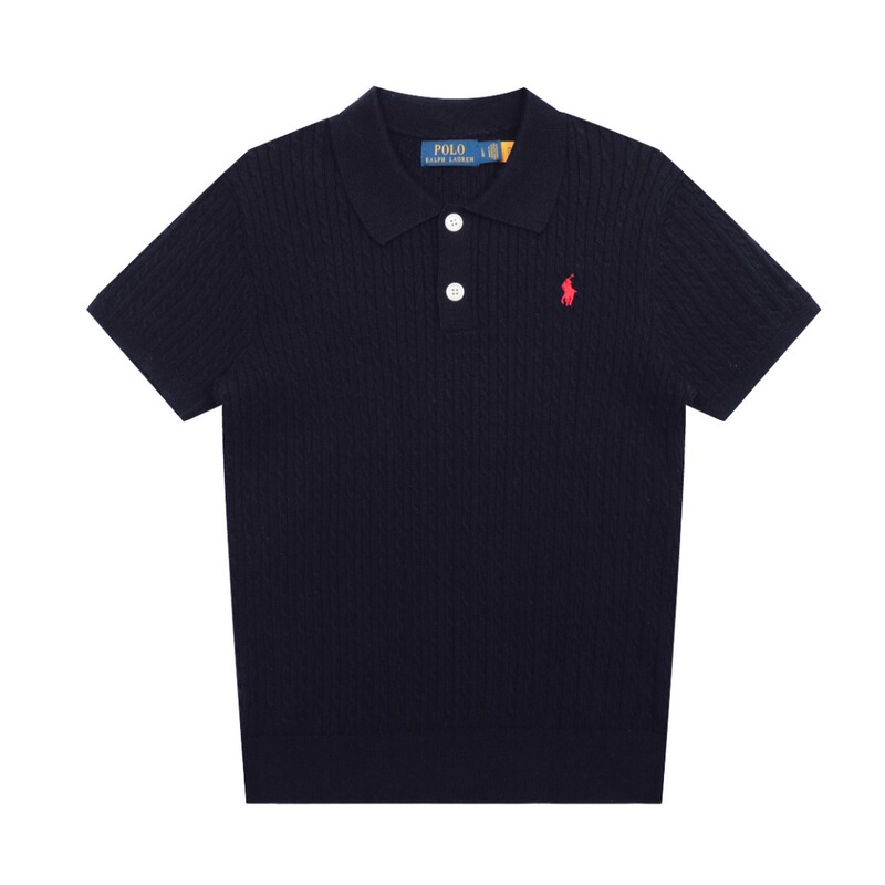 2025 スキャン可能 R*L ホームポニーロゴ刺繍 POLO 半袖セーター 小さなツイストラペル シンプル Tシャツ トップス|undefined
